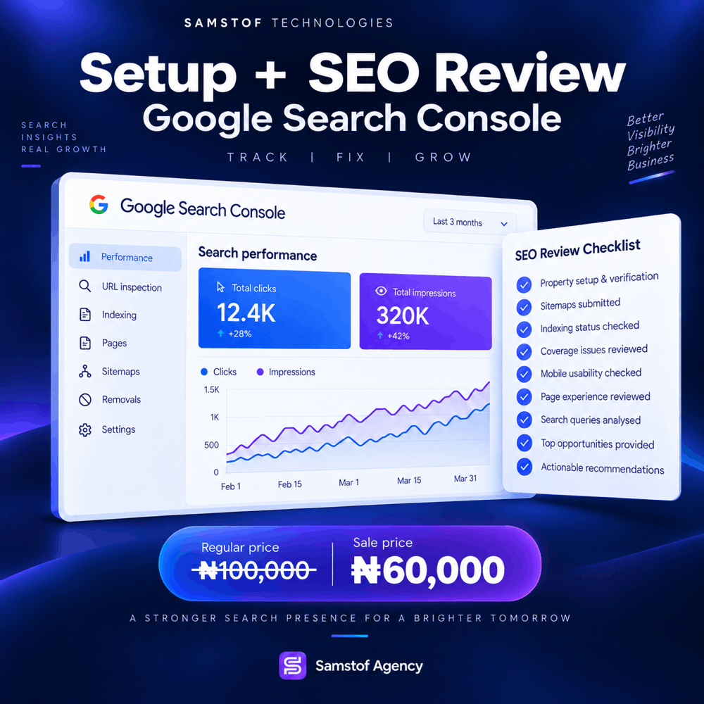 Google Search Console setup with SEO performance and indexing review