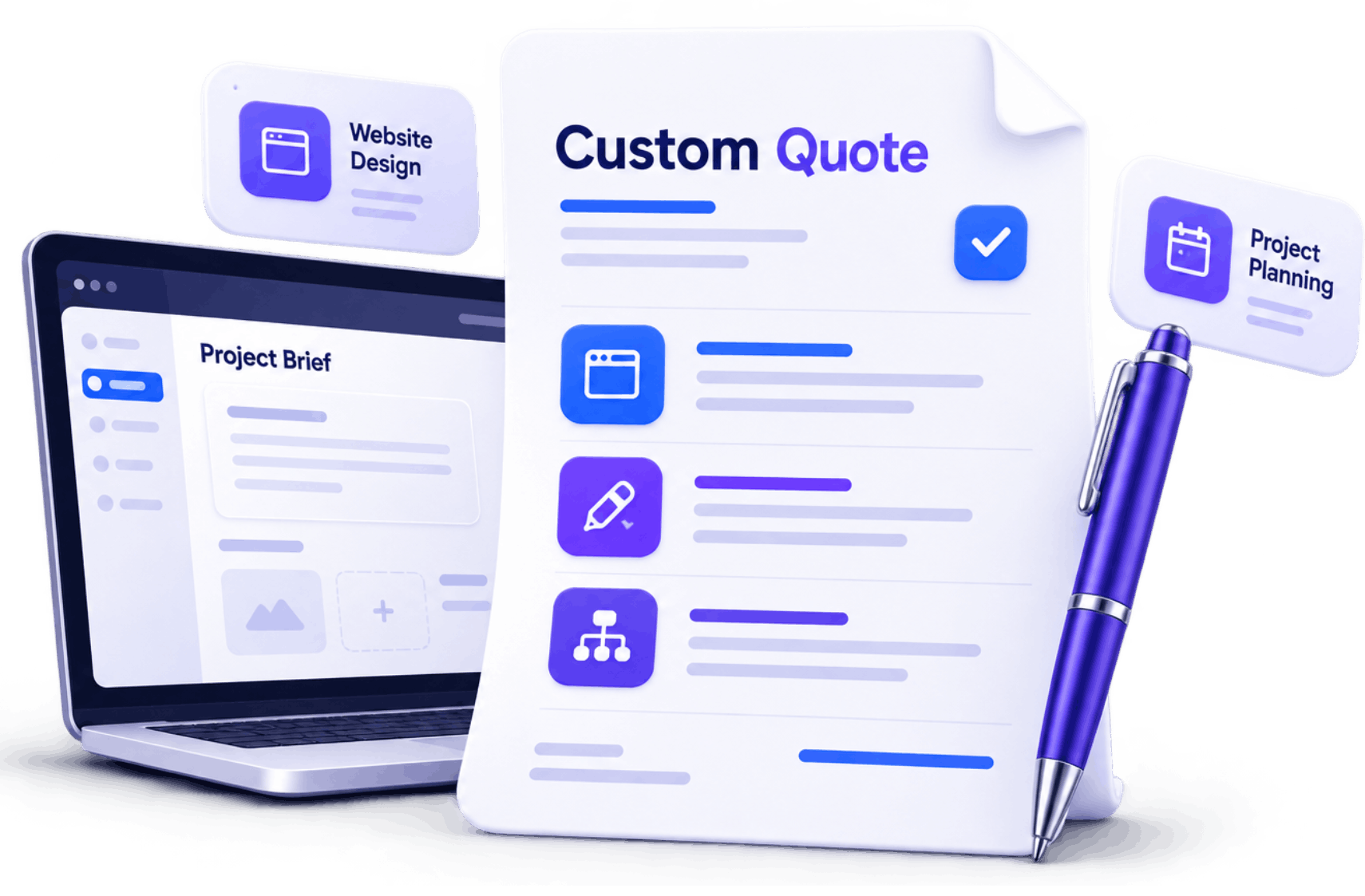 Samstof Agency custom quote illustration for website design, SEO, digital advertising, web analytics, and business solutions.
